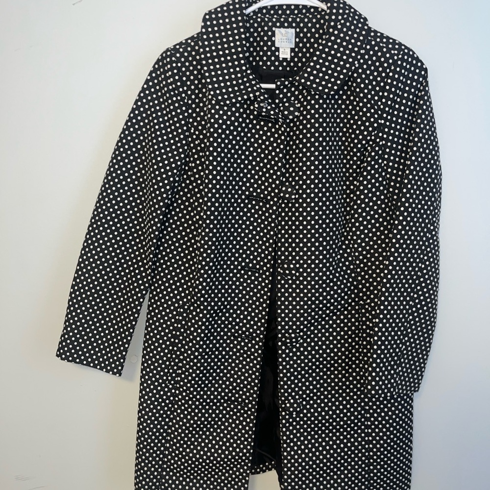 LC Lauren Conrad Black and White Polka Dot Trench Coat